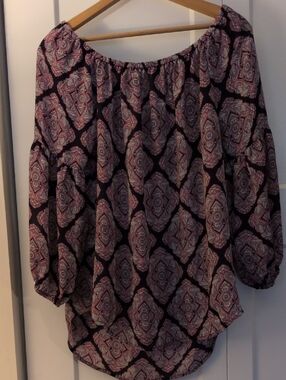 Michael Kors Black and Pink Off-Shoulder Printed Tunic